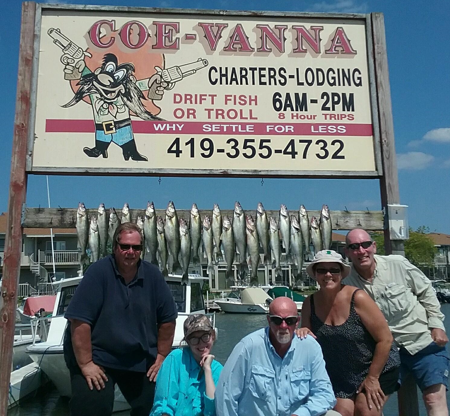 Lake Erie walleye fishing charter boats fishing west of Cedar Point Amusement Part in Port Clinton, OH