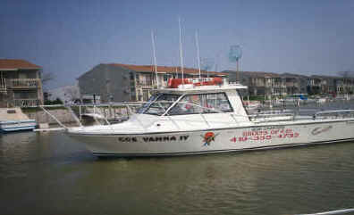 Lake Erie charter fishing boat located near Port Clinton, Ohio.